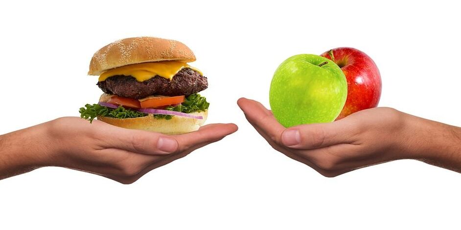 Wahl zwischen gesunder und ungesunder Ernährung